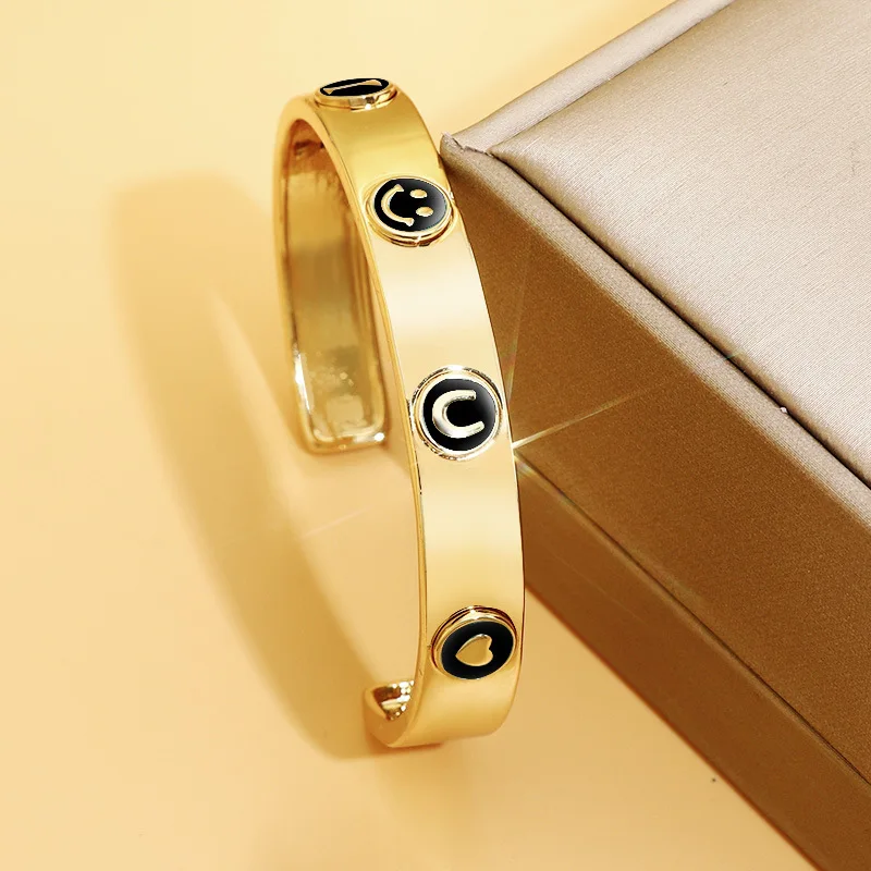 Rainbow Gold Plated Friendship Bracelet Colorful Emojis Bangle Enamel Smile Face Cuff Bangle Bracelet For Women