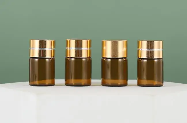 Cosmetic serum 1ml 2ml 3ml 4ml 5ml mini sample clear glass vials test bottle with plug and gold cap