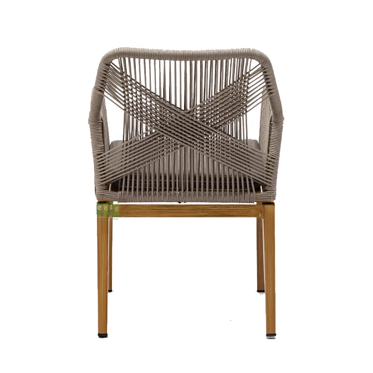 (E1145) Наружная алюминиевая плетеная мебель для внутреннего дворика Штабелируемый веревочный Плетеный комнатный обеденный стул
