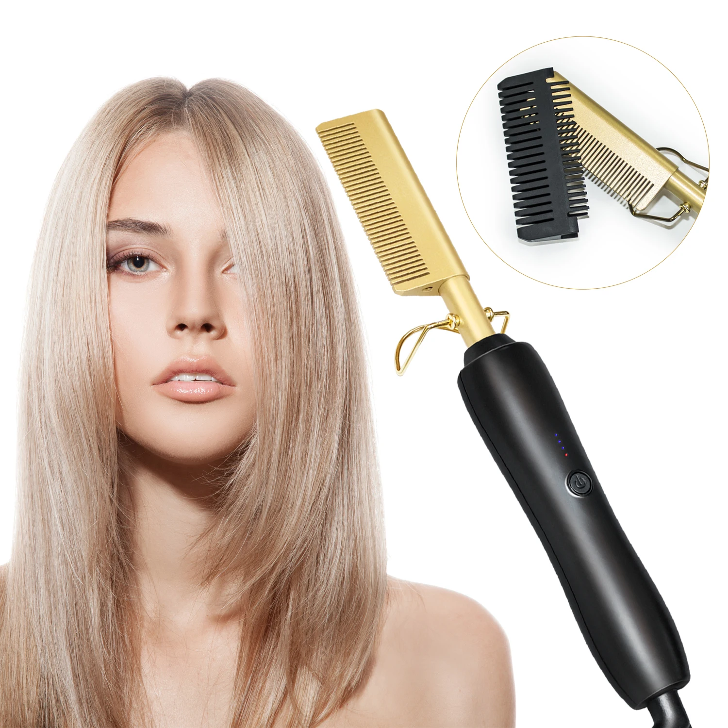 Hot Heating Flat Irons Wet Dry Use Brush Comb Hair Straight Styler Corrugation Curling Iron Hair Curler Comb