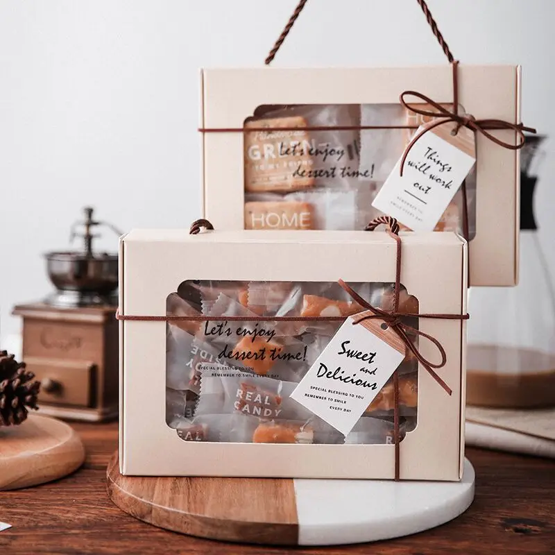 
Paper packaging box gift box with label cake snowflake crispy cookies corrugated paper material nougat box in stock 