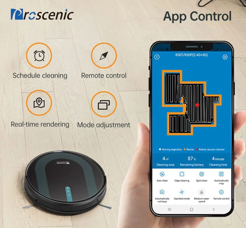 EU Stock Proscenic 850T Smart Robot Vacuum Cleaner 3000Pa Suction Wifi Robot sweeping Automatic housework hepler for home