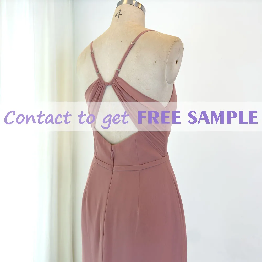 TEENYEE Plus Size Long slit Floor-Length pink Detachable Evening Dress dinner Dress chiffon Bridesmaid Dresses