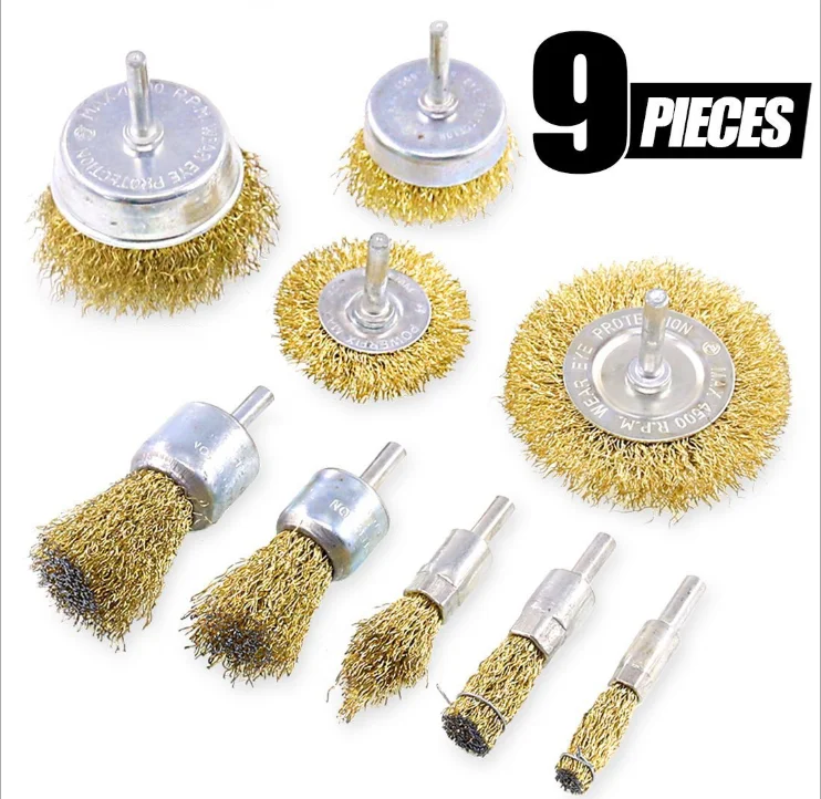 
9pcs Wheel Cup Brush Set with 1/4 Inch Shank for Drill Attachment,Cleaning Rust 