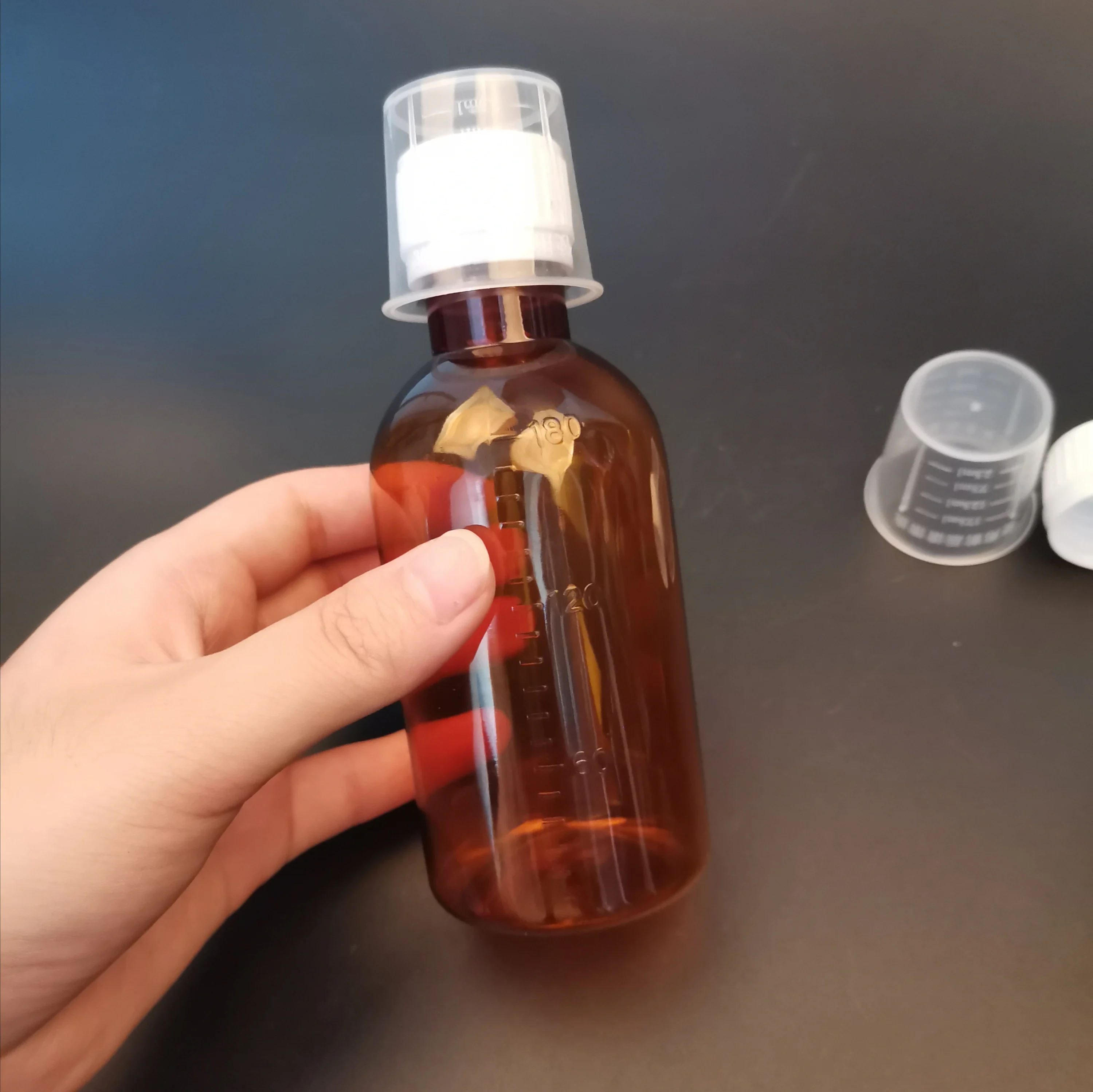 empty amber cough syrup bottle with plastic cap  100ml 150ml 180ml