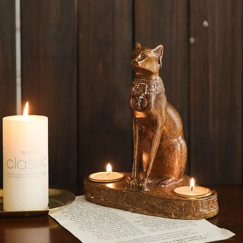 European simple wood color Egyptian double mouth candlestick decoration TV cabinet living room dining shooting s