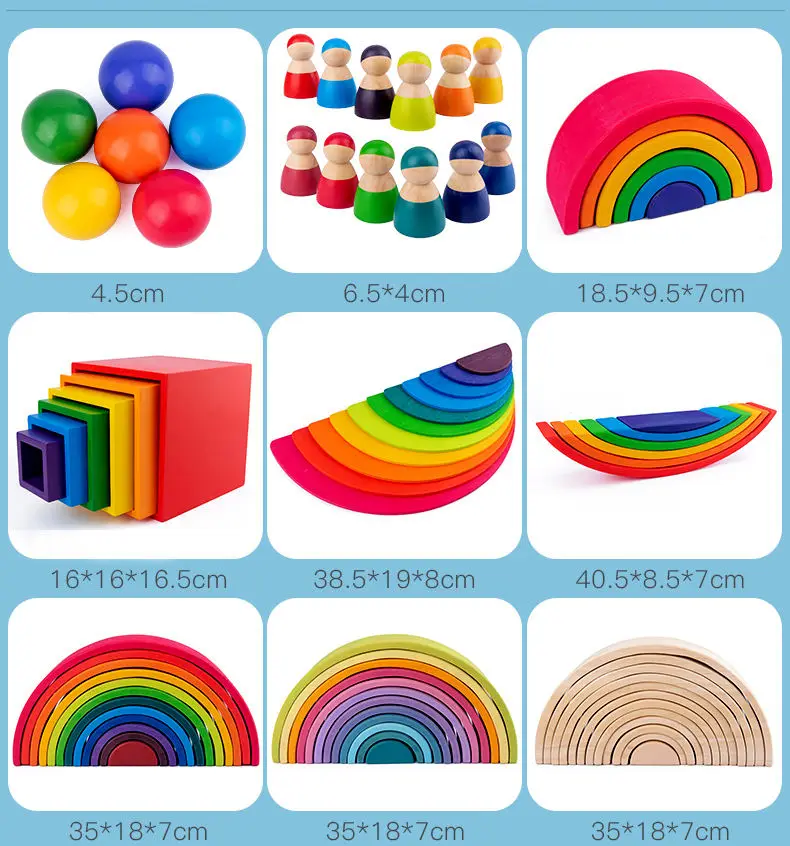 Baby 6 Months Rainbow Color Stacking Educational Kids Montessori Wooden Toys For Kids Sensory Toys