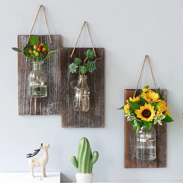 Home Decoration Cheap Nordic Cylinder Light Line Glass Wall Vase Decor Flower Vase
