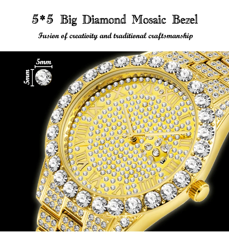 MISSFOX 2643 New  Watch For Men Luxury Full Diamond Silver Quartz Wristwatch Hip Hop Iced Out Waterproof Watches