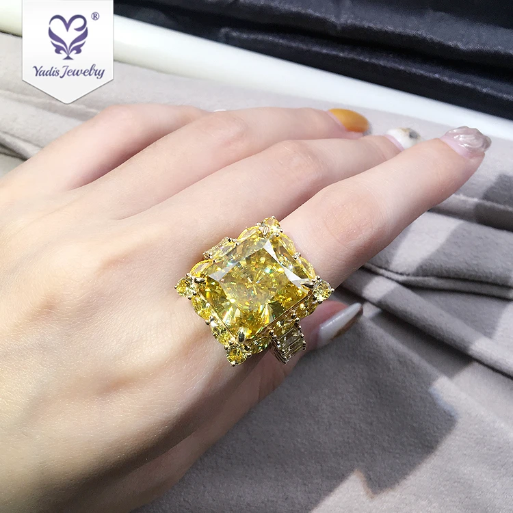 Yadis custom 14k 18K jewelry Yellow Gold Radiant Emerald Cut Yellow Moissanite Diamond Rings
