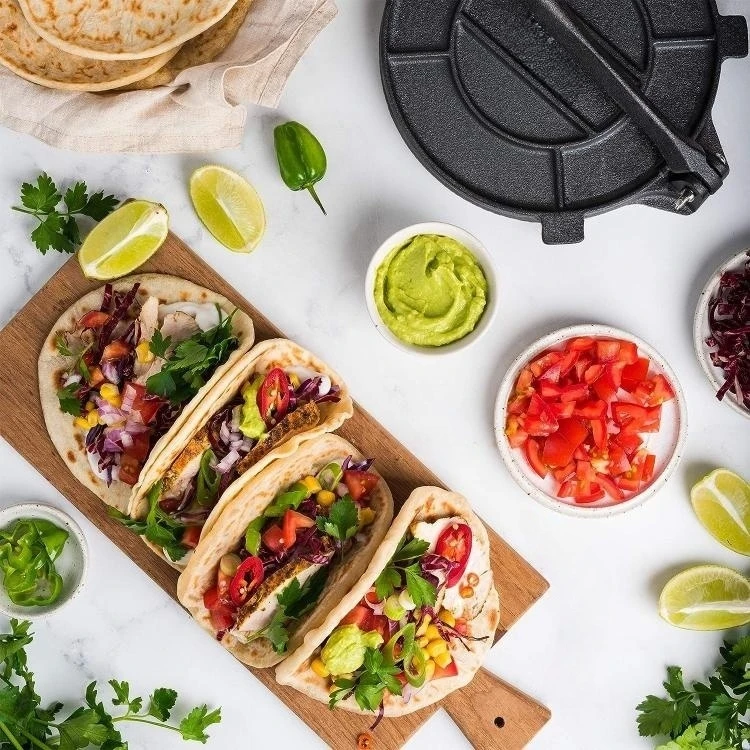 Wholesale Custom Logo 6/8/10 Inch Pre Seasoned Cast Iron Tortilla Press With Fold Handle