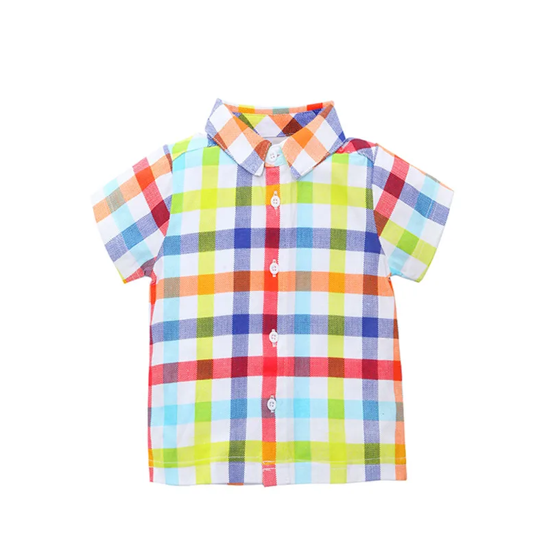 
High Quality Summer Baby Boy T-shirt Short Sleeve Checked Polo Printed Cotton Shirts 
