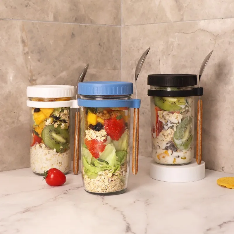 Glass Overnight Oats Containers with Lids and Spoon, taller 20 oz Mason Jars with Airtight Lid for Yogurt Salad Fruit Juice