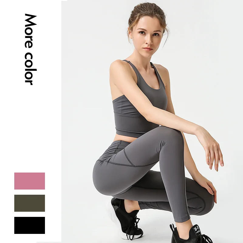 2021 Activewear Women 2 Pcs Set Strips Cross Top Workout Clothing Yoga Gym Outfit Set Fitness For Women