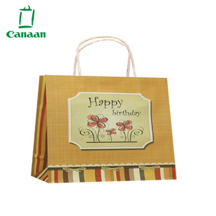 
Eco-Friendly Happy Birthday Printed Logo Colorful Birthday Gift Paper Bag With Twisted Paper Handle 