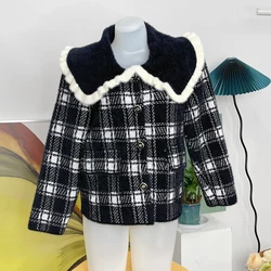 Wholesale womens spring autumn bomber jacket white black turn-down collar knit jacket