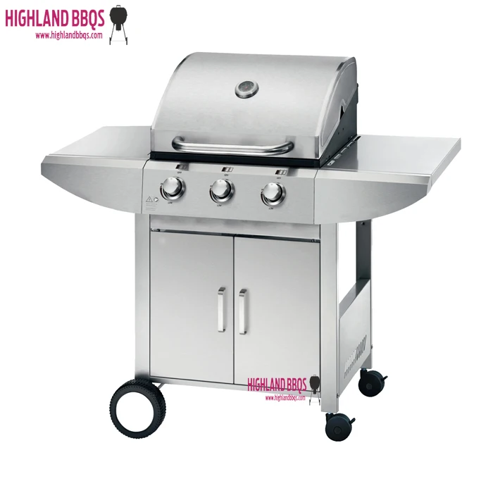 Outdoor Trolley Stainless steel 3 main burner bbq gas grill commercial gas grill with CE Certificate