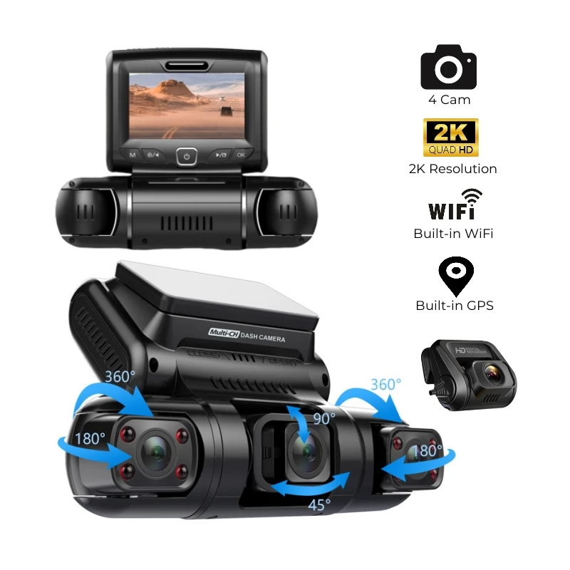 Новая Автомобильная камера Dash Cam 3 in1 Беспроводной Wi-Fi, GPS и Dashcam 4 канальный Авто электроники передний и задний видеорегистратор с двумя объективами и разрешением камера для автомобиля