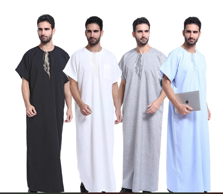 Hot Selling Jubba Muslim Men Clothing Thobe Caftan Short Sleeves Saudi Arab Daffah Dubai Thobe For Men