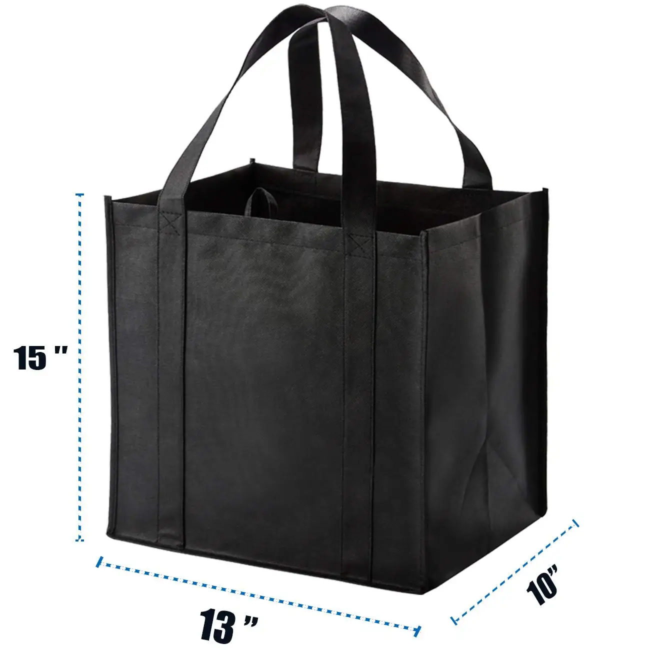 Eco Friendly Large Reusable Grocery Heavy Duty Shopping Totes Black Non Woven Shopping Bag With Reinforced Bottom