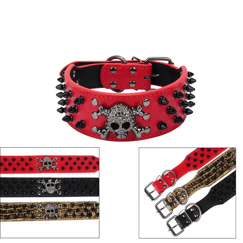 Black Rivet Pet Collar PU Dog Chain  Halloween Dog Collar  for Medium Large Pet