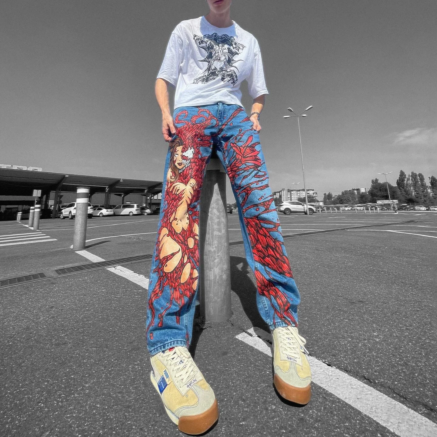 Summer Popular Men Good Quality Baggy Wide Leg Blue Jeans Pants