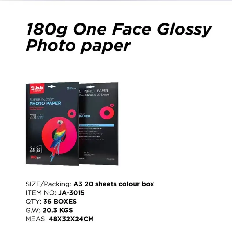 A3 180g-230g one face High Gloss   One Side Photo Paper for Inkjet Printers Waterproof Label Jojo Paper Color Inkjet Photo Paper