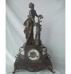 Antique Classical Solid Brass Ormoulu Mechanical Movement  Vintage Lady Plainting on the Table /Desk Clock