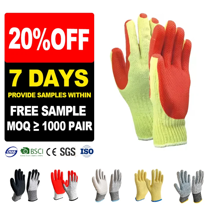 SunnyHope Hand gloves latex gloves wholesale rubber 7 Gauge with Solid latex coated on palm Elastic cuff gloves