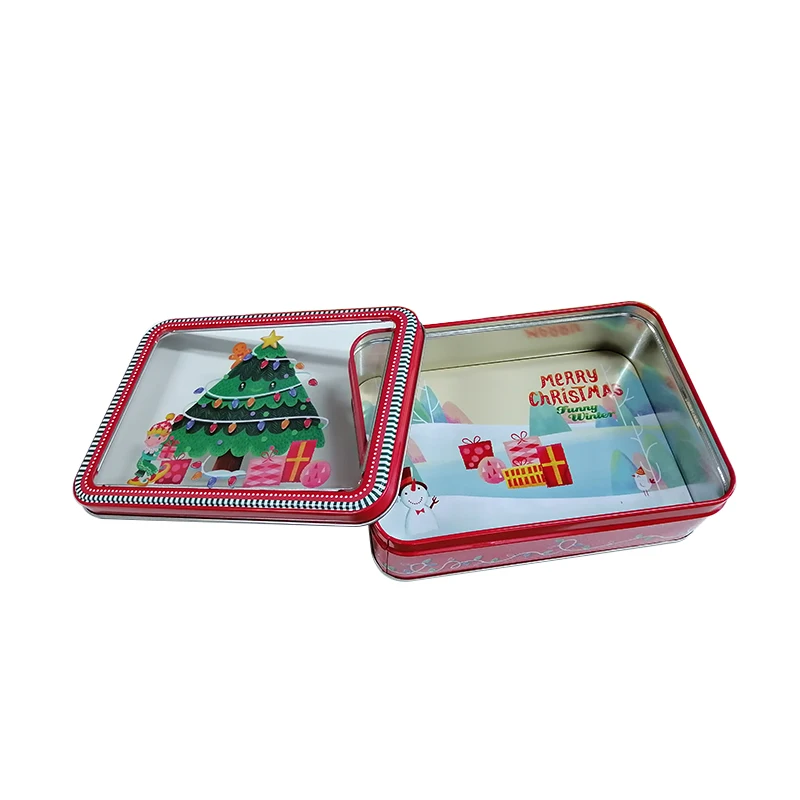 Рождественские жестяные банки с прозрачной крышкой для печенья жестяных конфет подарочная упаковка оптом