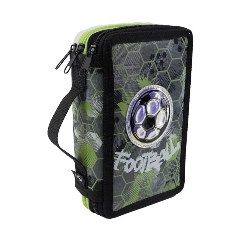 New Football Series Three Layers Pencil Case Fabric Zipper Pencil Pouch About 30 Pen Slots Kids Tote Stationery Bags for Boys