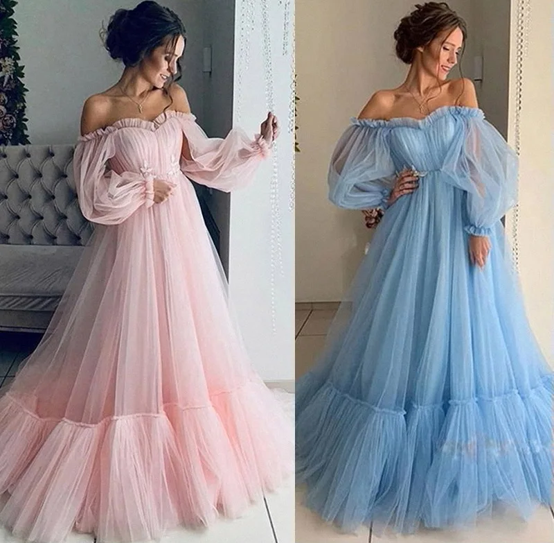 Wholesale custom line shoulder gauze long sleeve wedding dress big swing dress new