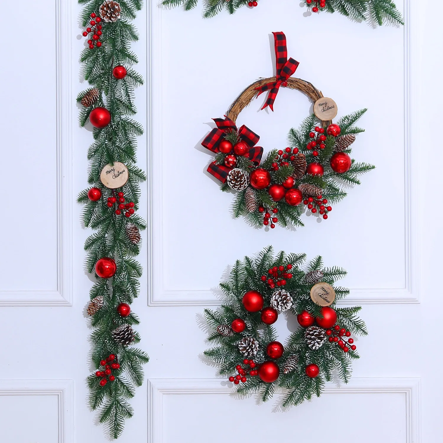 Artificial Plants Christmas Decorative Flower Wreath Home Front Door Decorations Plastic Garland