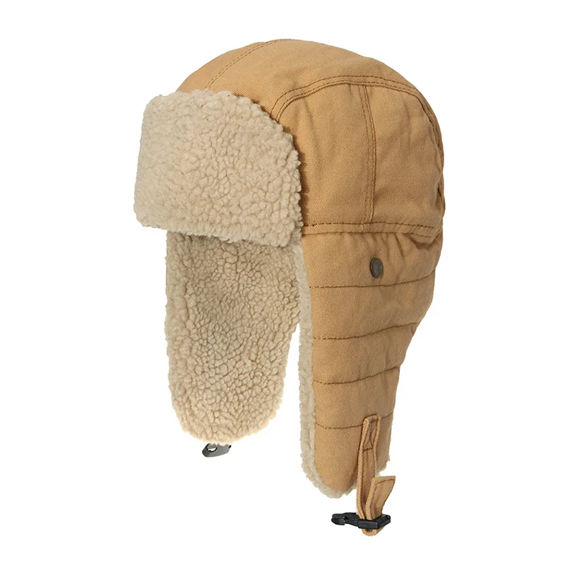 Outdoor Cycling Beanie Turbano Warm Solid Caps Thermal Aviator Bomber Ear Protector Lamb Hair Aviator Hat Winter Hat with Fur