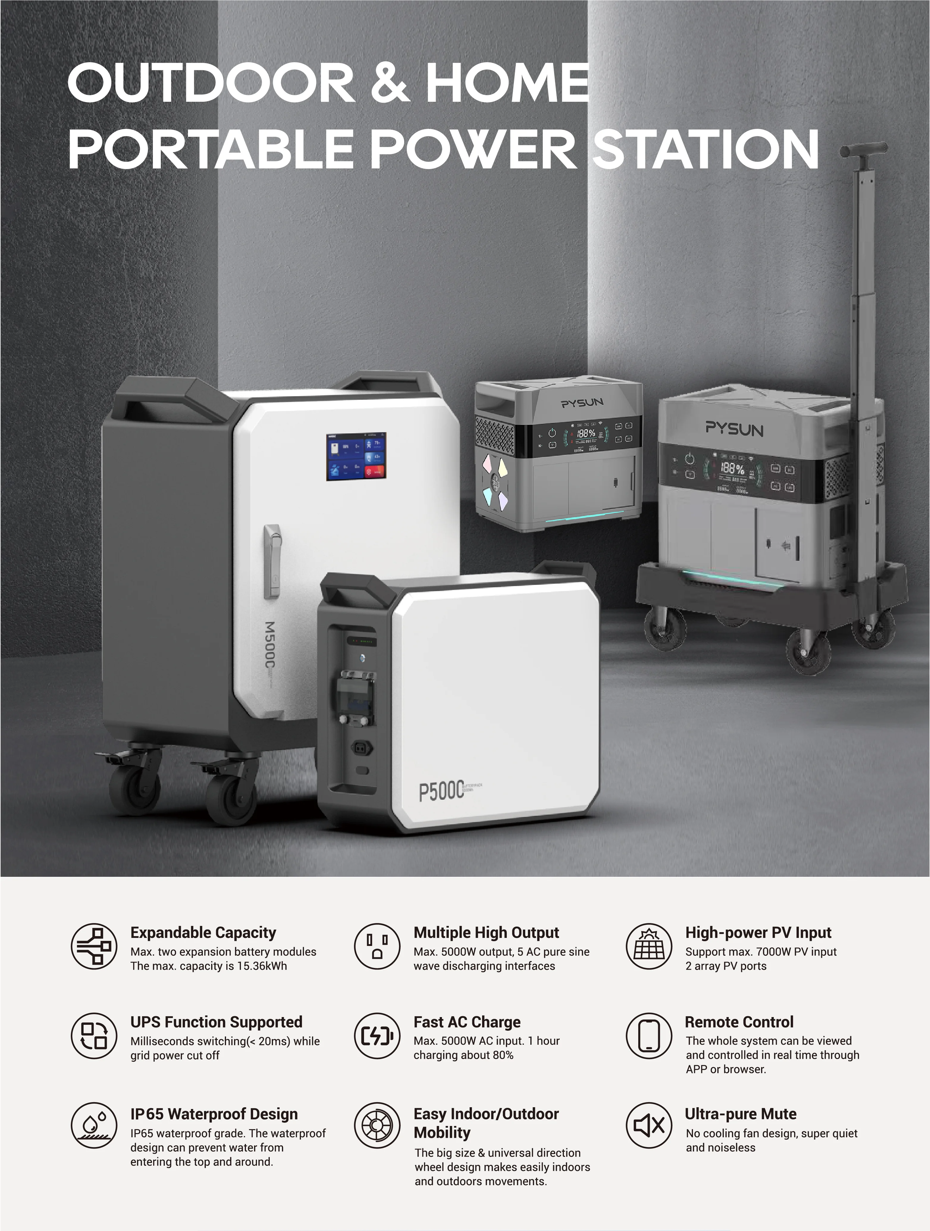 5120Wh Expandable Capacity LiFePO4 Battery Portable Power Station On Wheels For Home Power Back Up Station Or Outdoor Camping