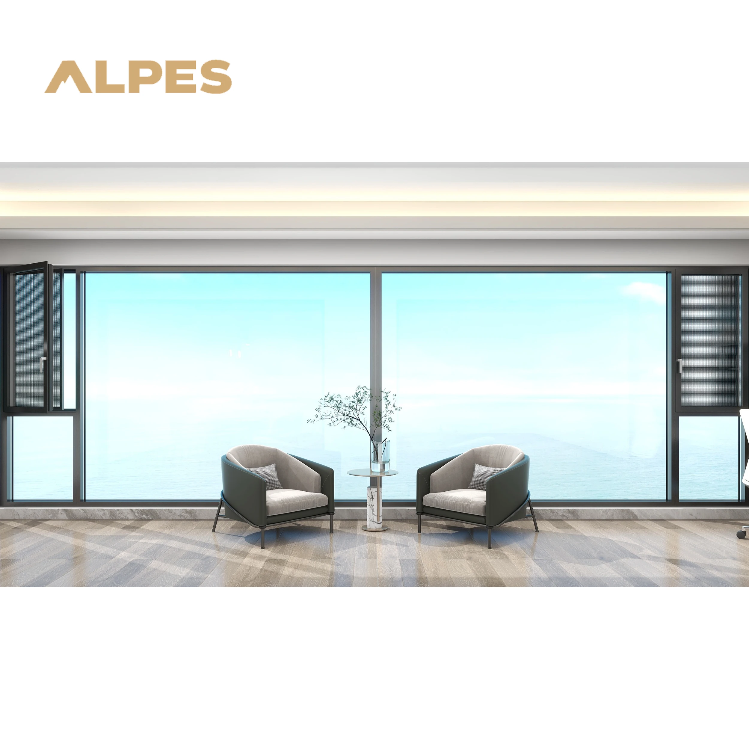 ALPES Simple Design Aluminum Casement Window, windows for House and Apartments,huge Aluminum Glass windows