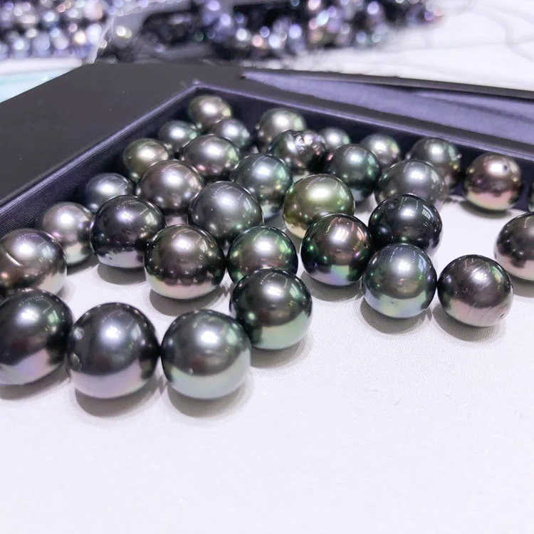 New 12-13mm AAA Round Akoya Tahiti Pearl Seawater Oyster Black Color For DIY Bracelet Necklace Ring Holiday Gift