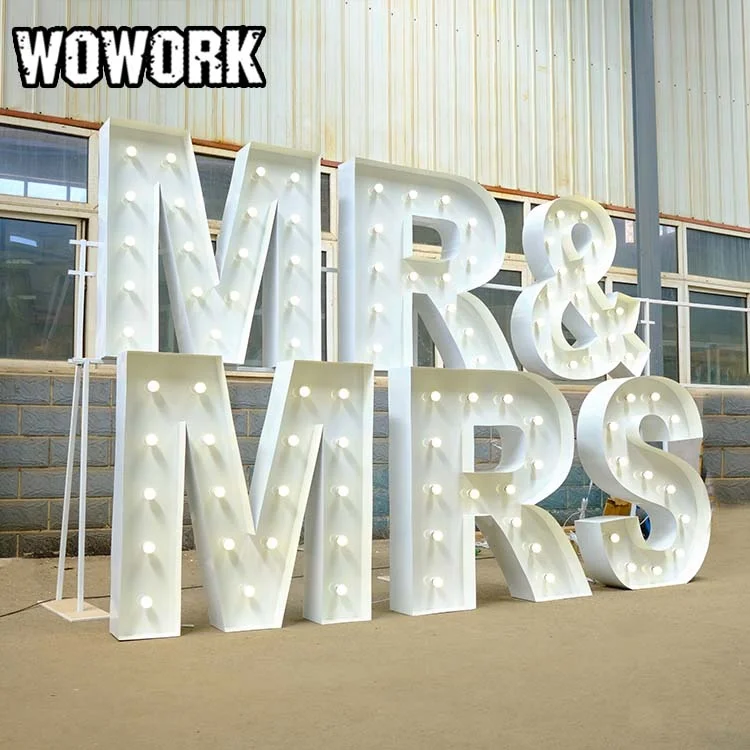 WOWORK wholesale marquee stacked letters 4ft led light backdrop stand two row marquee lights for wedding decoration
