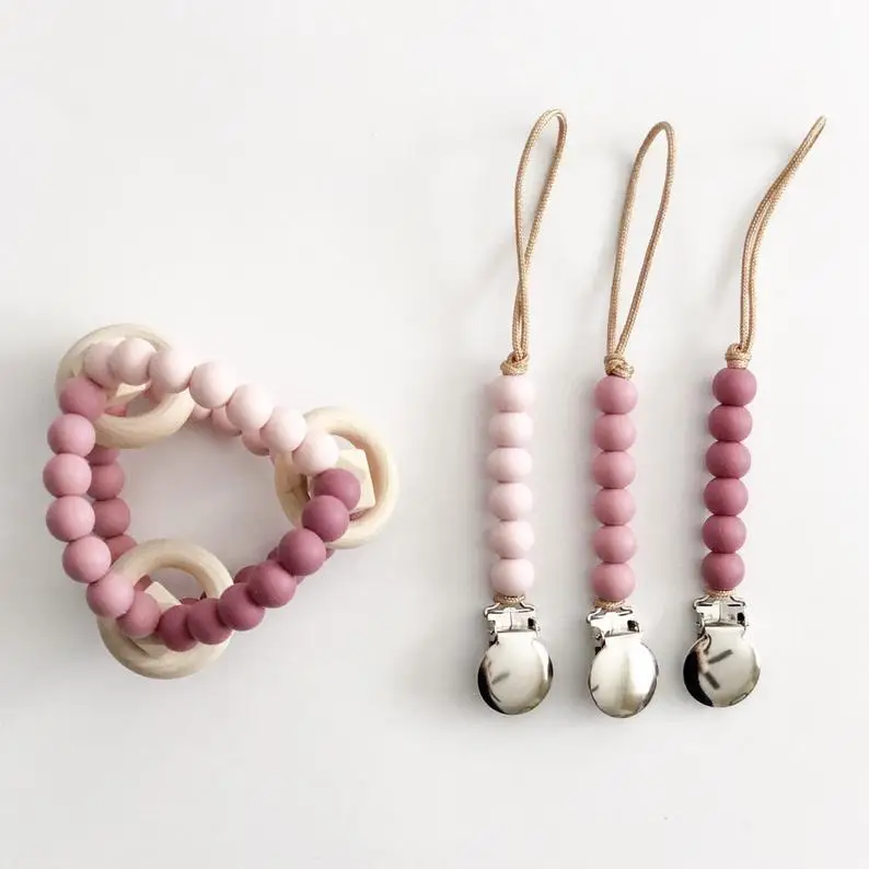 
Colorful Factory Handmade Customized BPA Free Baby Wooden Silicone Baby Rattles Teether Toys 