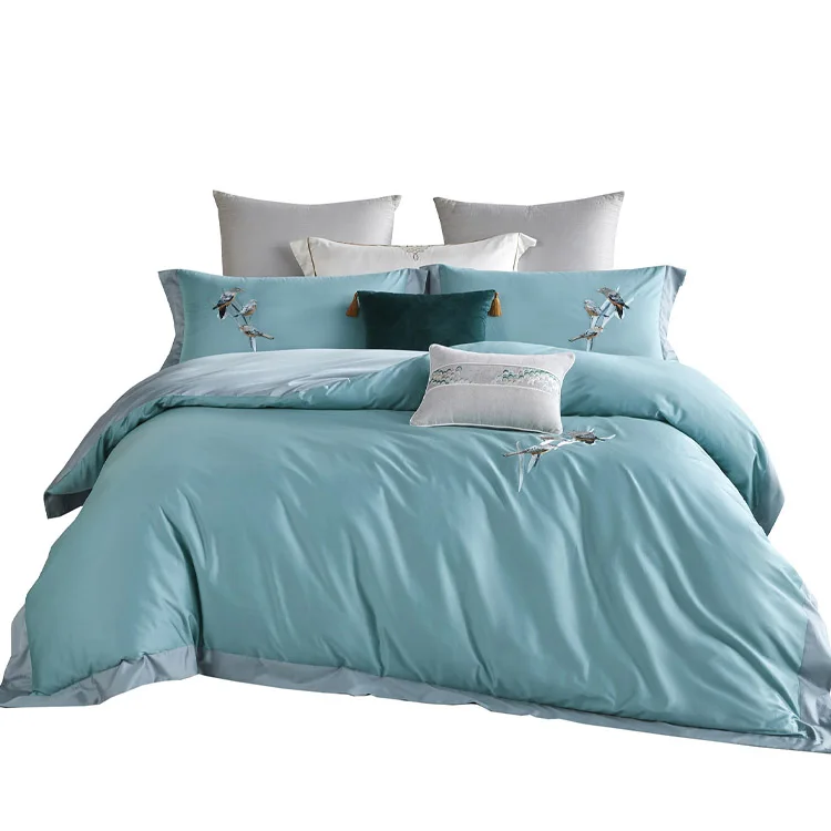 Комплект постельного белья благоприятный принтом в виде птиц для Тенсел пододеяльник набор, наволочки для подушек, двуспальная кровать комплект постельного белья 4 шт.