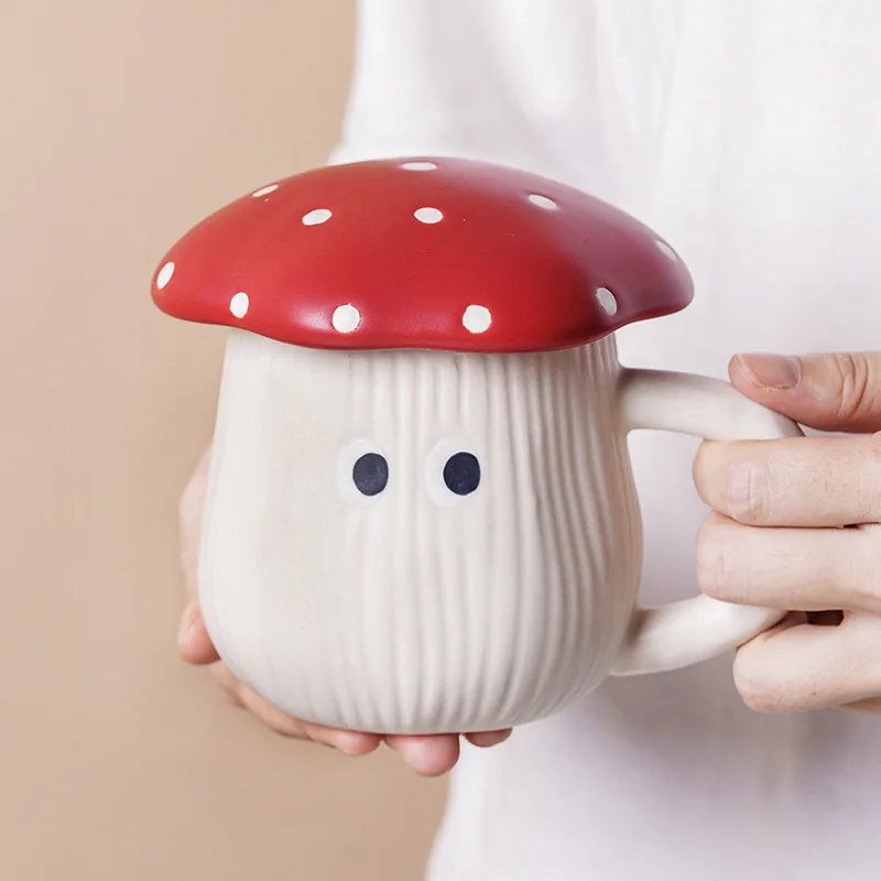 LIFE Korean Ins Girls Ceramic Red Mushroom Tableware Mug Snack Plate Rice Bowl Noodle Bowl Salad Bowl Spoon Cute Dinnerware Sets