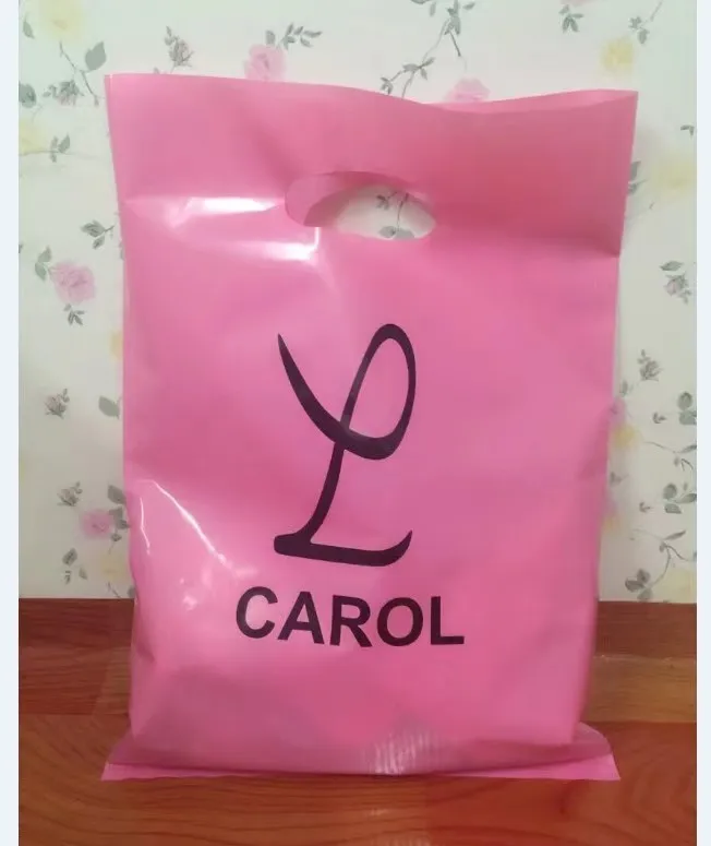 Custom logo biodegradable plastic shopping bag making machine packaging rose pink bags with logo lingerie and clothes packaging