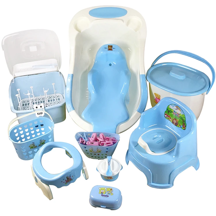 Baby supplies newborn essentials products baby bathtub bath set 11pcs with potty training seat drying racks for bottle