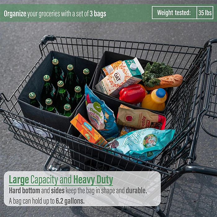 Custom Heavy Duty Collapsible Reusable Non woven Fabric Grocery Shopping Bags With tote Handle