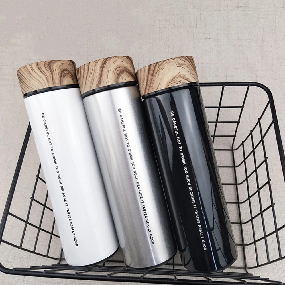  ChuFeng Water Bottle Stainless Steel Vacuum Flask Thermal cup with Tea Infuser Wood Grain Lid Thermos