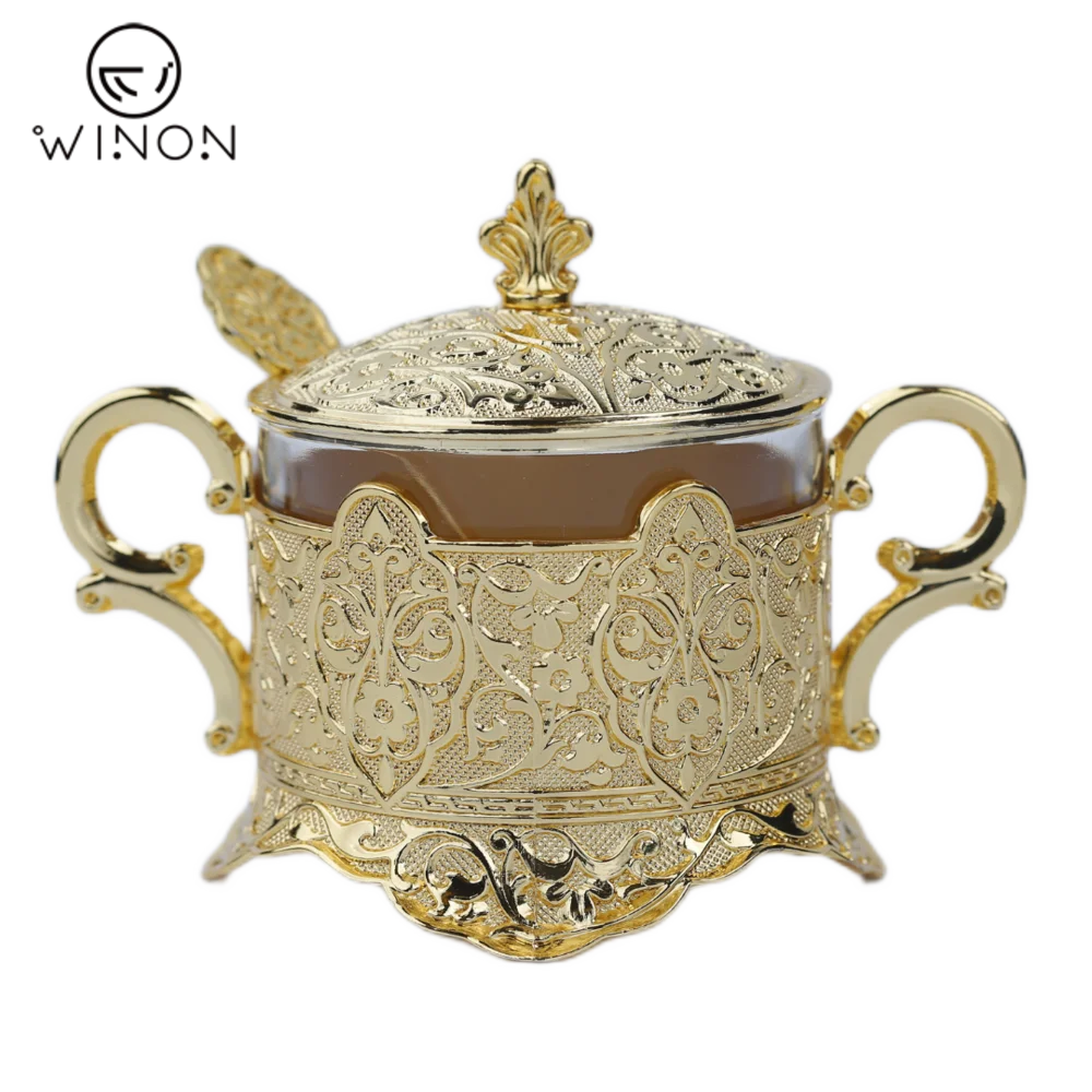 2022 Arabic Turkey Decorative Kitchen Canister  Floret Round Sugar Cup With Spoon
