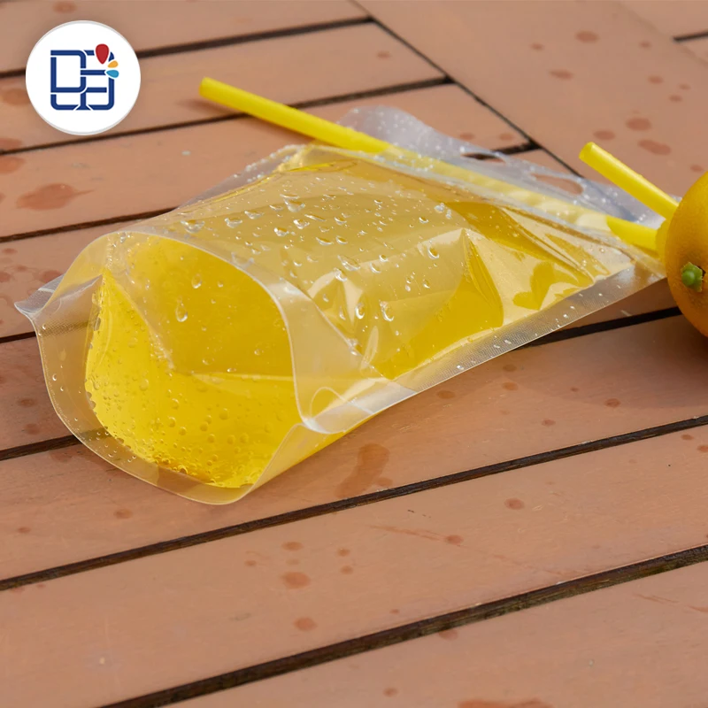 
Print Logo Self Standing Disposable Beverage Drink Juice Pouches Bags Plastic Food Packaging With Straws 