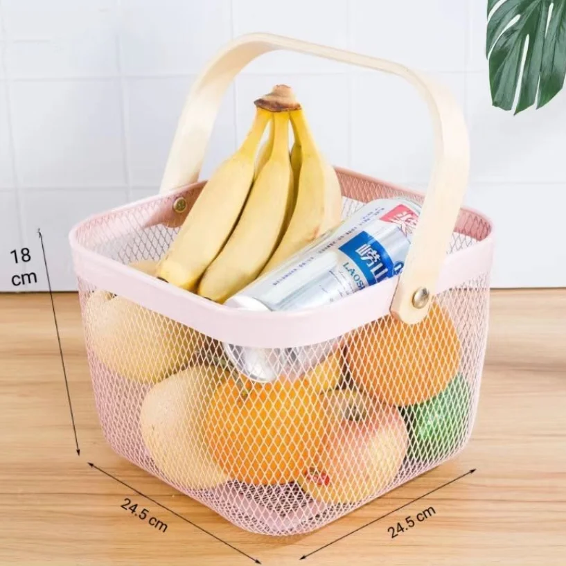 Wholesale Multi-functional Hanging Kitchen Baskets Fruit Basket Bin Metal Mesh Steel Basket Storage