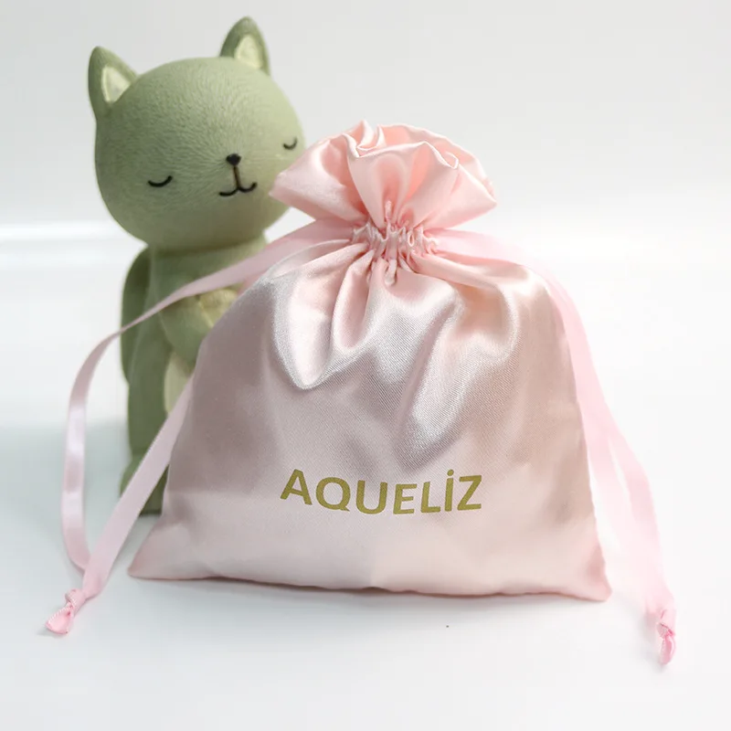 Custom Logo Jewelry Packaging Underwear Satin Dust Pouch Silk Lingerie Drawstring Satin Bag