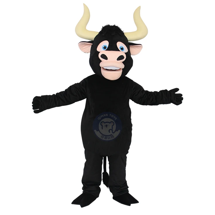 Qiman Custom Adult Size Black Bull Plush Cartoon Mascot Costume For Sale